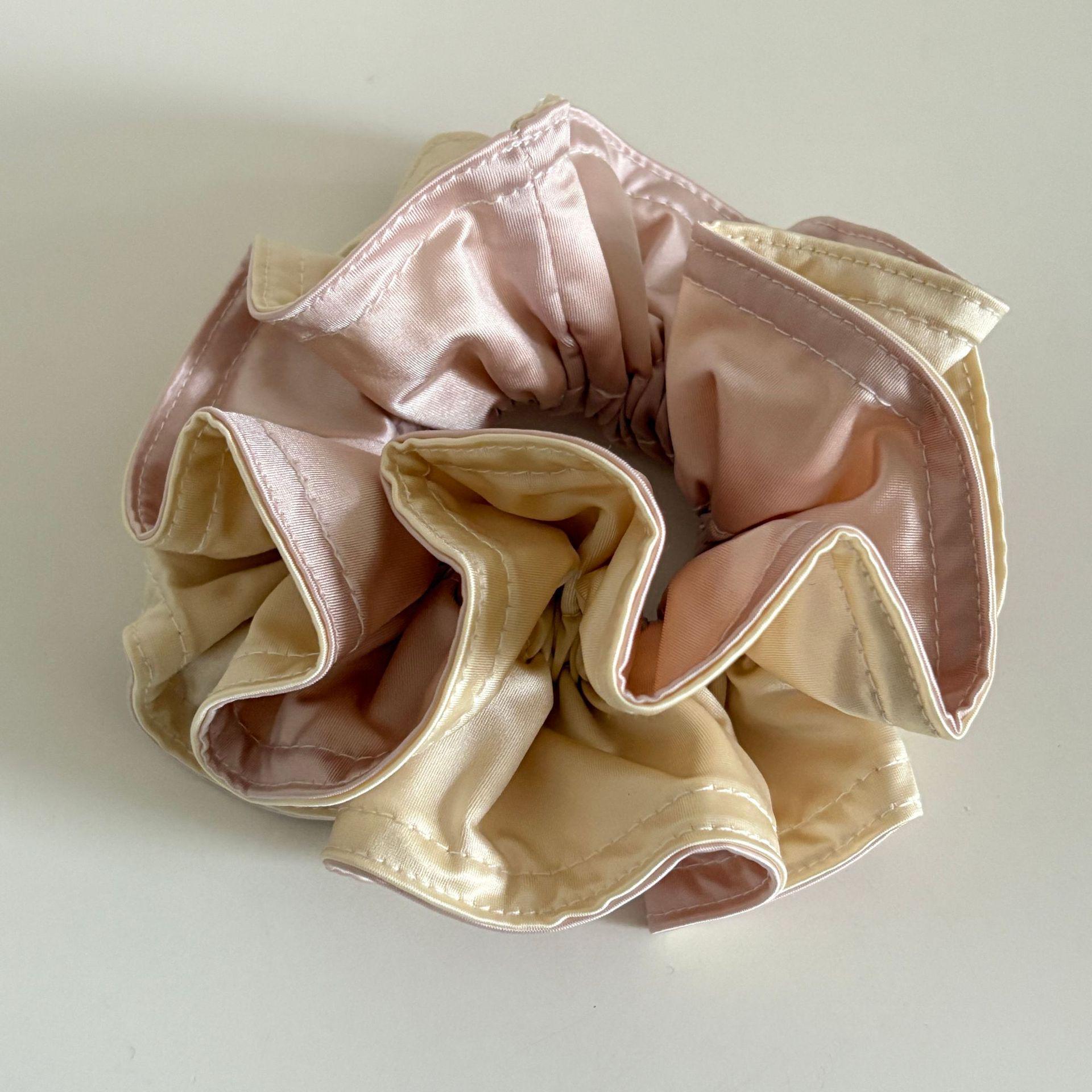 High-End French Retro Pearlescent Satin Scrunchie - Solid Color Hair Flower Tie