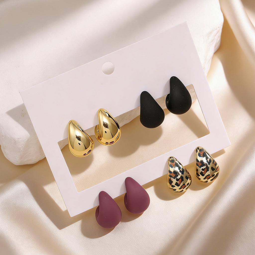 Hot-selling water drop stud earrings set, simple and versatile resin earrings, fashionable geometric earrings, multi-color optional