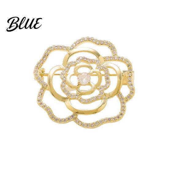 Flower Brooch Women High-Gloss Rhinestone Inlay Sparkling Hollow Camellia Design
