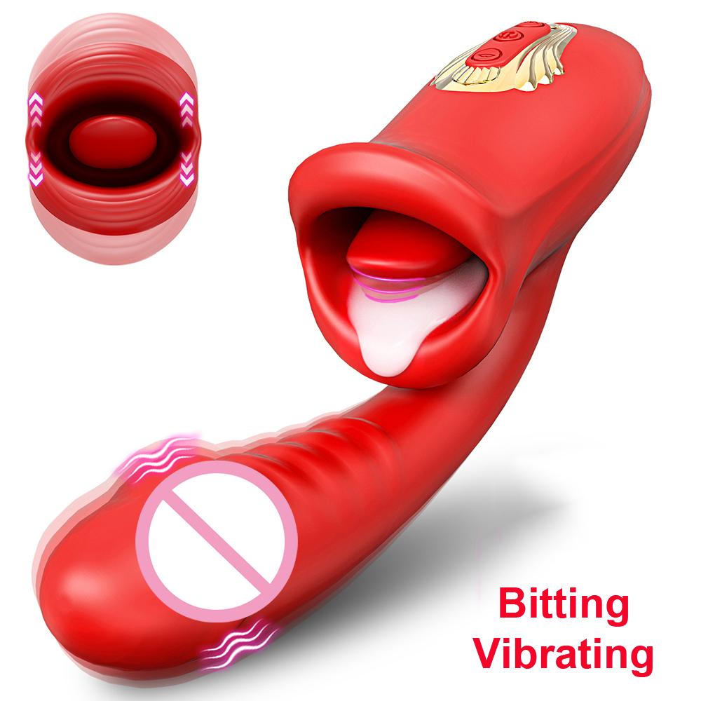 Tapping Flapping Vagina Dildo Vibrator for Women Bitting Oral Tongue Licking Clit Sucker Clitoris Stimulator Sex Toy for Women