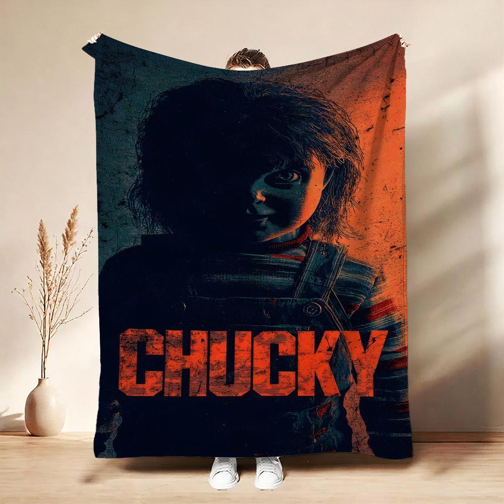 Good Guys Classic Horror Doll Pattern Theme Flannel Blanket Warm Comfortable Fleece Blanket For Office Sofa Party Decor Halloween Gift