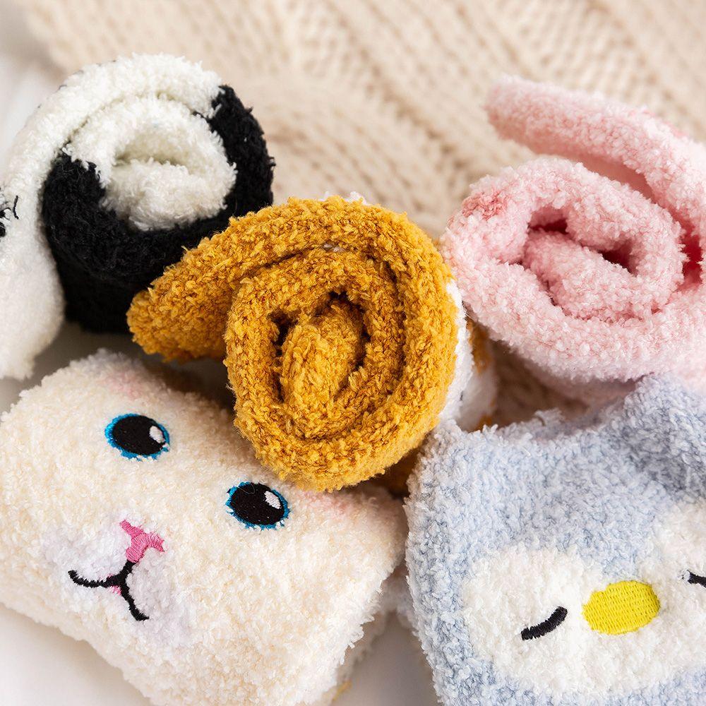 Fluffy Cartoon Animal Christmas Gift Sleep Bed Sock Embroidery Coral Velvet Socks Thickening