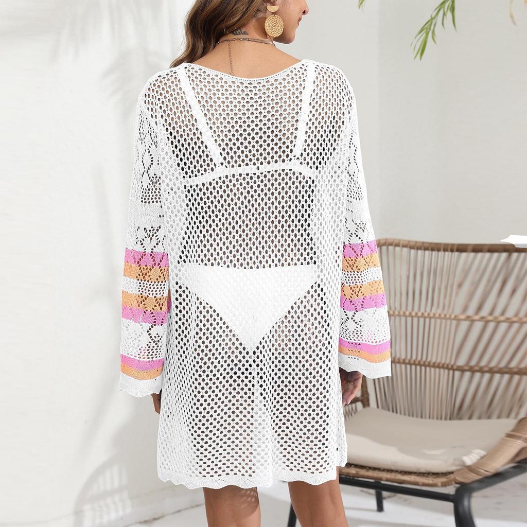 Women's Beach Resort Cover Up Contrast Color Patchwork Bikini Outer Dress