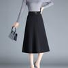 Damen Schwarz Hohe Taille A-Linie Midi Rock mit Gürtel Einfarbig Ausgestellt Büro Freizeit Knielang Rock