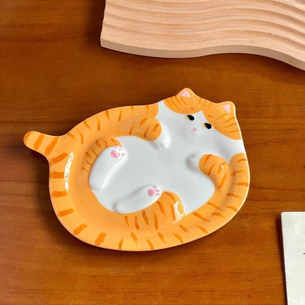 Tabby Cat Creative Ginger Cat Plate Exquisite Cute Kitty Jewelry Tray Ceramic Cartoon Bread Dessert Plate Kitchen