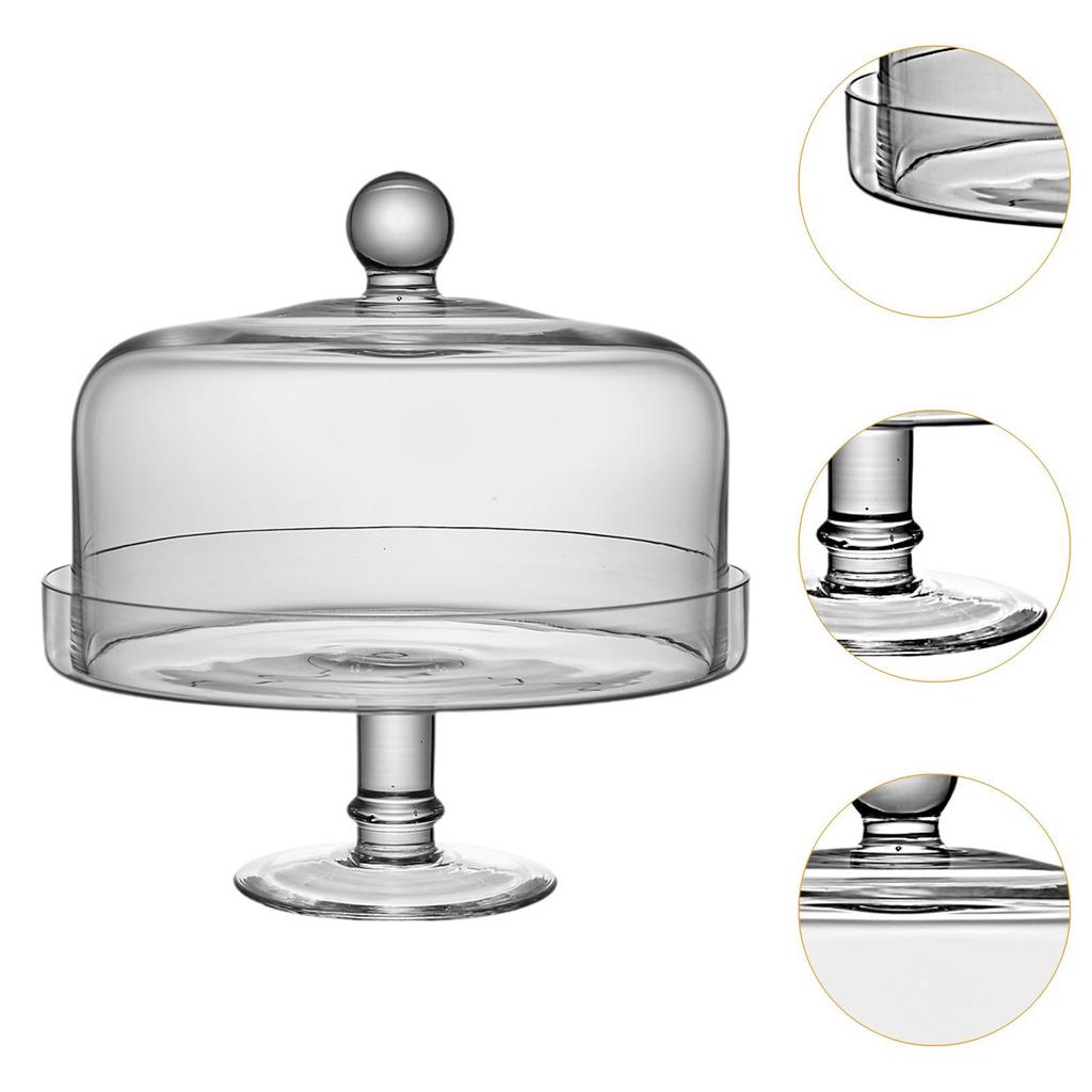 Glass Cake Stand with Lid Multiuse Bread Plate for Hotels Party Shop Display S