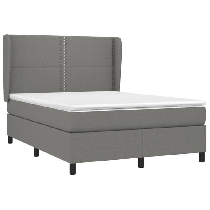 3127886 vidaXL Lit à sommier tapissier avec matelas Gris foncé 140x200cm Tissu