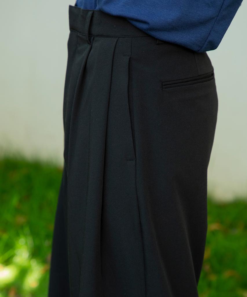 SIGNATURE [Summer Fabric Added] Double-Tuck Wide Slacks [Black]