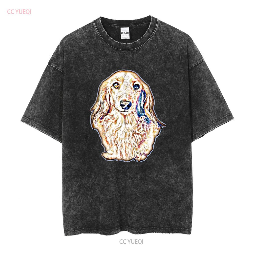 NEW LIMITED Long Hair Dachshund Cute Doxie Wiener Dog Lover T Shirt vintage Washed homme streetwear Casual Stylish Soft