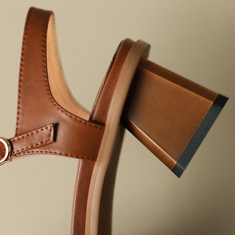 Fashion Women's New Leather Cowhide Summer Elastic Belt Buckle Retro High Heels Plus Size Fashion Sandals