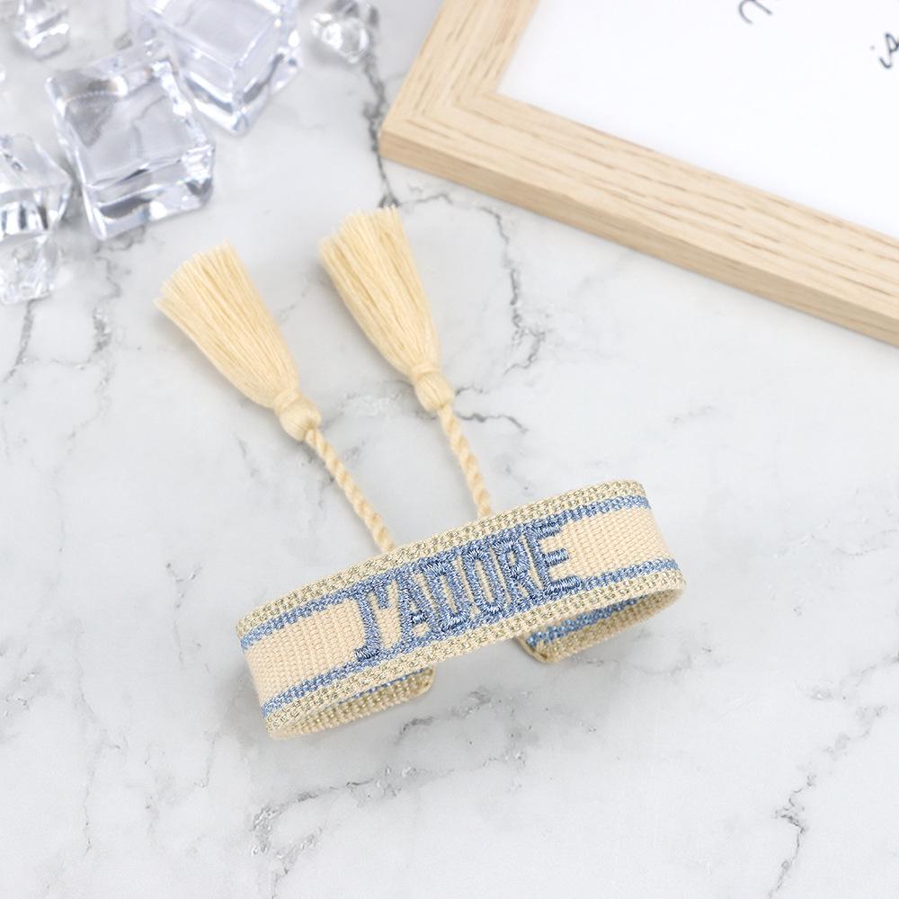 J'adore Bracelet: Embroidered Letter Tassel Wristband for Women & Couples