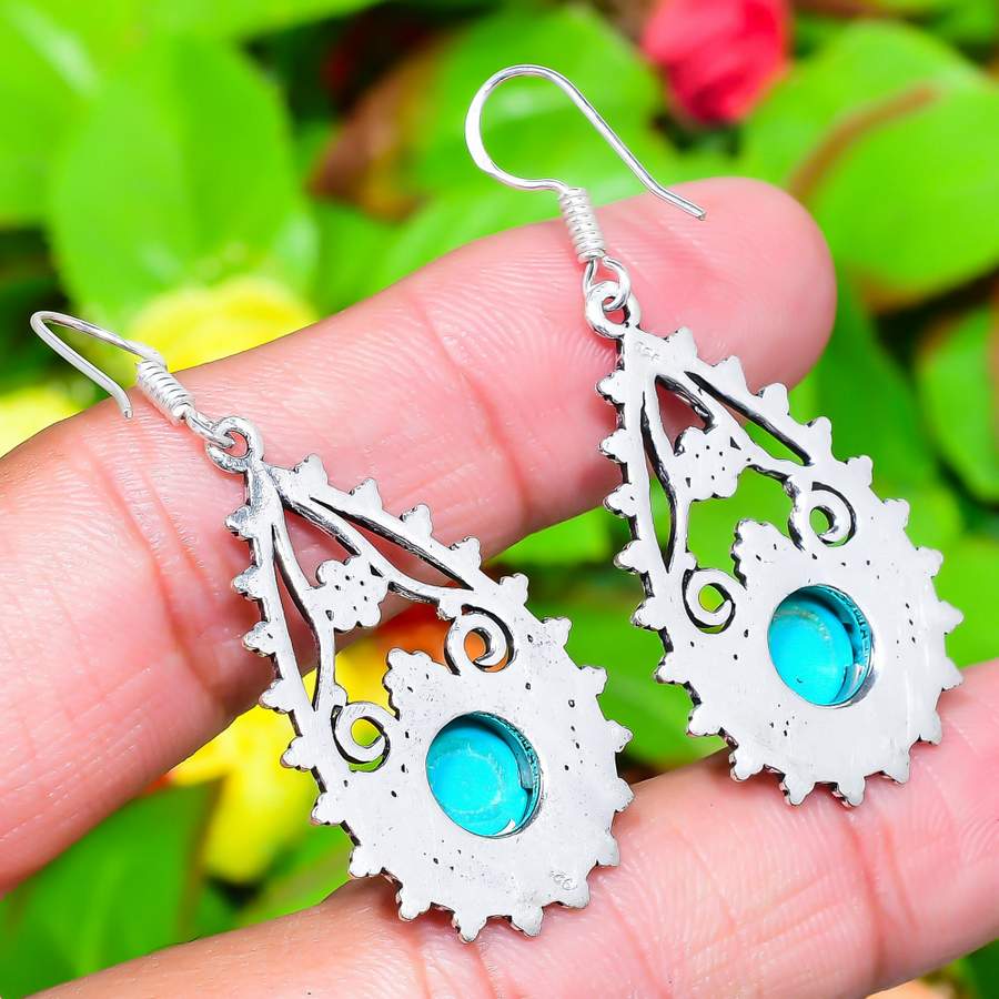 Santa Rosa Turquoise Gemstone 925 Sterling Silver Jewelry Earring 2.05" l6R63