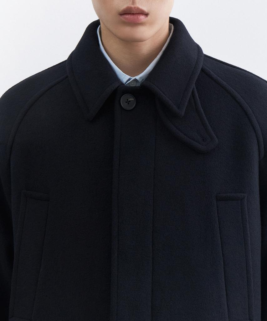 Musinsa Standard Wool Blend Oversized Muff Pocket Half Balmacaan Coat [Navy]