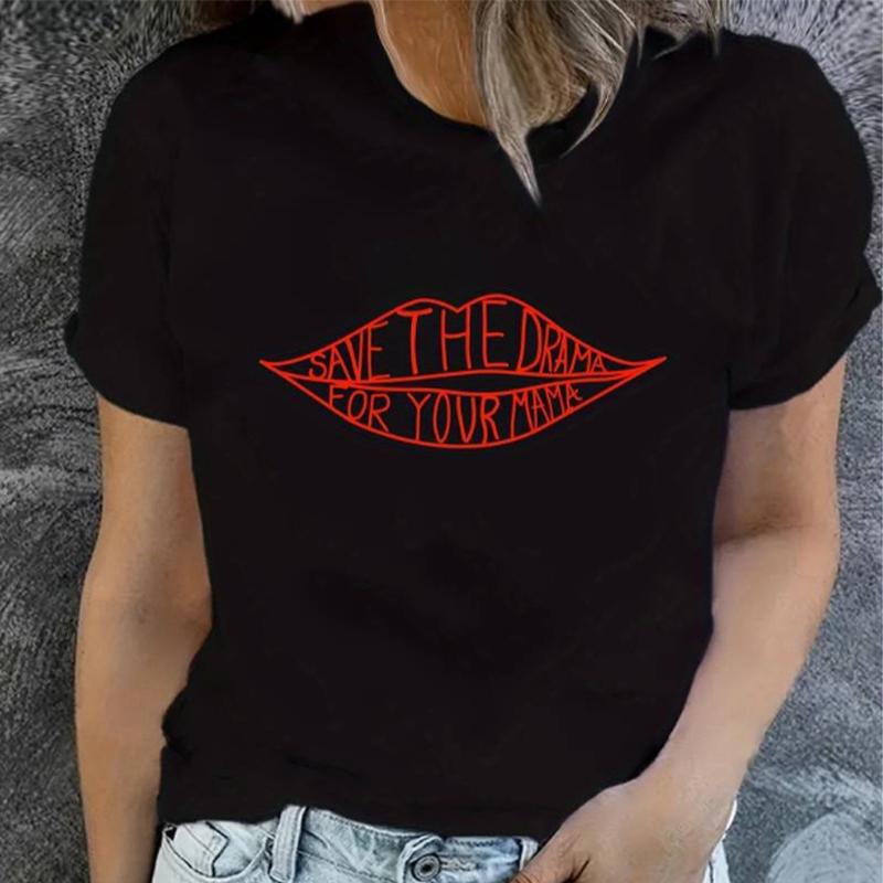 Modna Damska Seksowna Koszulka z Nadrukiem Czaszki i Ust Zabawna Codzienna Koszulka z Okrągłym Dekoltem i Krótkim Rękawem Letnia Damska Koszulka