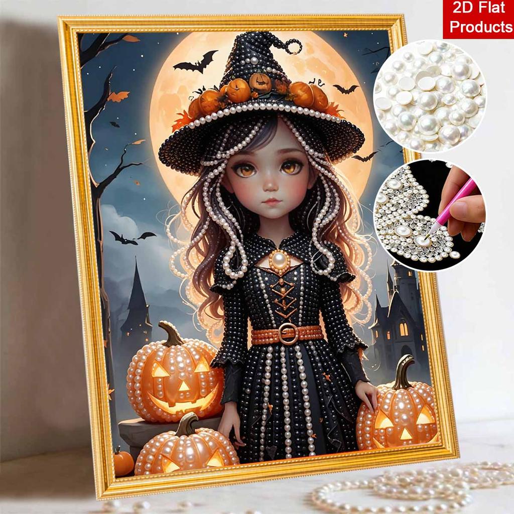 Halloween witch pearl painting art full pearl handmade diy home decorations with pumpkin patterns