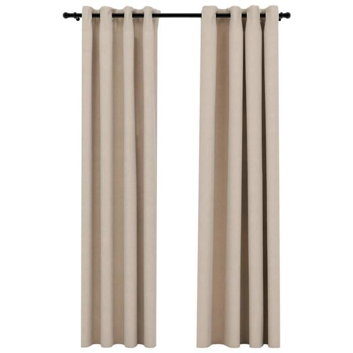 VidaXL Rideaux occultants Aspect lin avec œillets 2pcs Beige 140x245cm