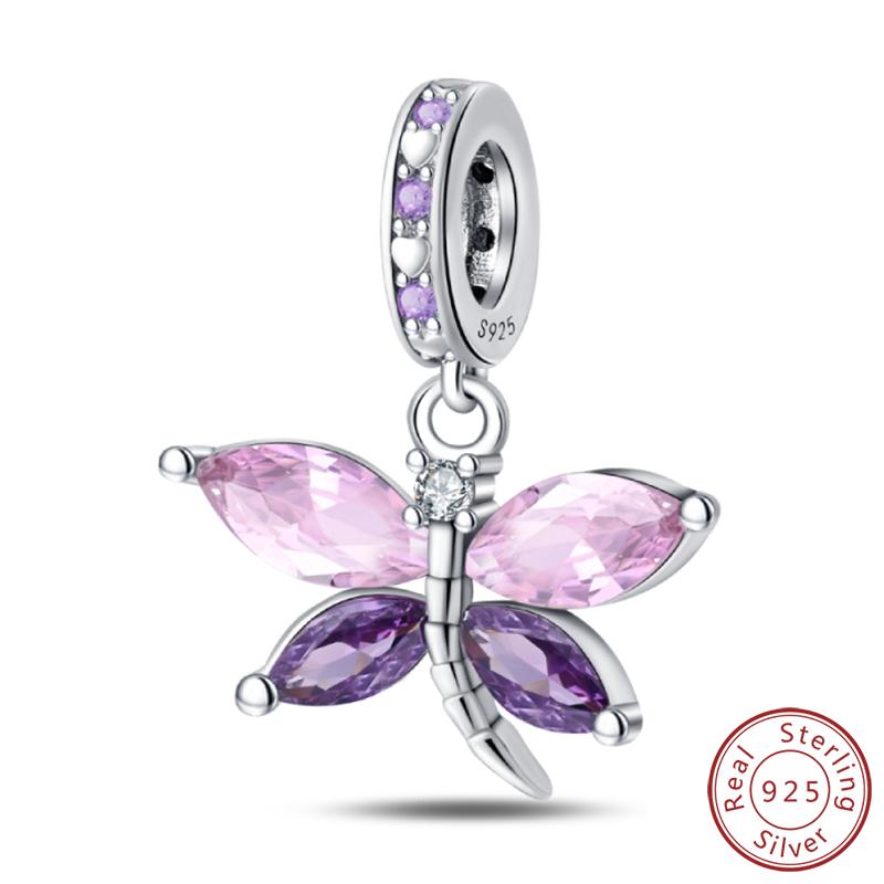 Elegant S925 Silver Butterfly & Dragonfly Multicolor Charms Beads Pendant 3mm DIY Fine Jewelry Making Accessories Gifts
