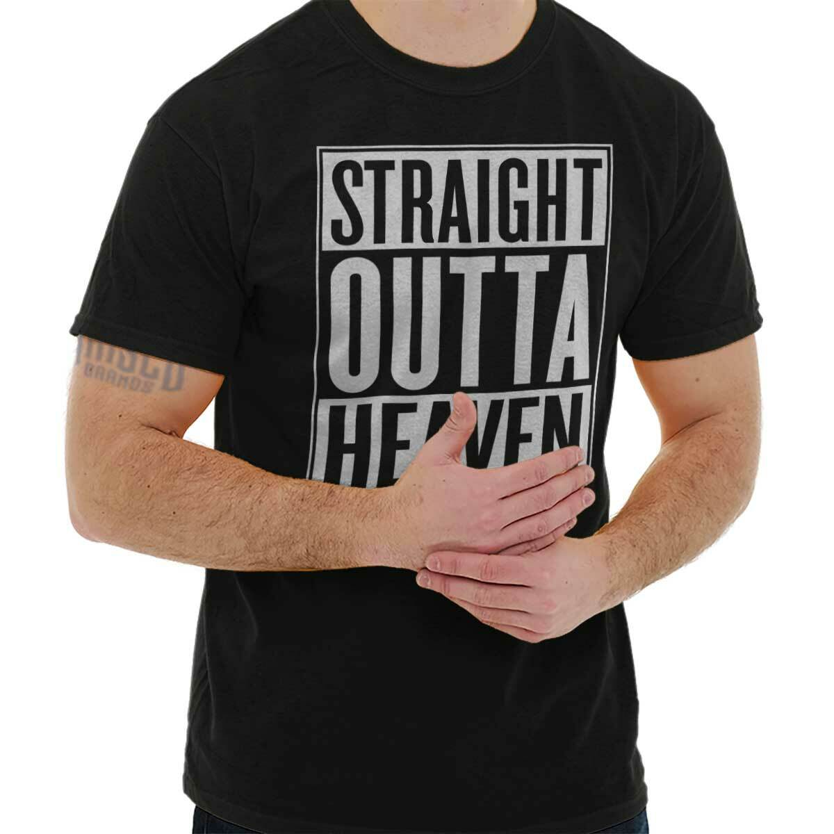 Christian Faith Straight Outta Heaven Funny Womens or Mens Crewneck T Shirt Tee XXL