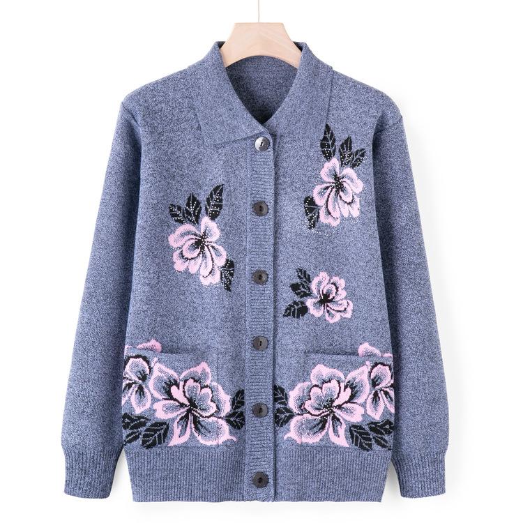 Oma Tragen Pullover Strickjacke Mittelalterliche und Ältere Gestrickter Pullover Herbstjacke Weiblich Ältere Mutter Tragen Herbstoberteil Dünn