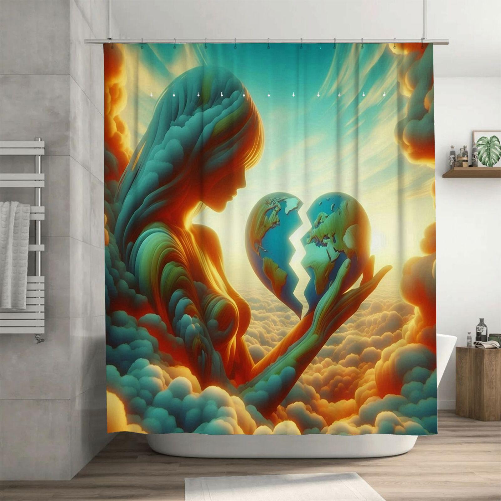 

Celestial Love Shower Curtain - Waterproof, Mildew-Resistant, Machine Washable For Ethereal Bathroom Decor W60H190(CM)-1 Pcs