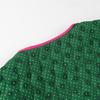 Womens Casual Cotton Blend Jacket Green Color Block Round Neck Butterfly Detail Street Style