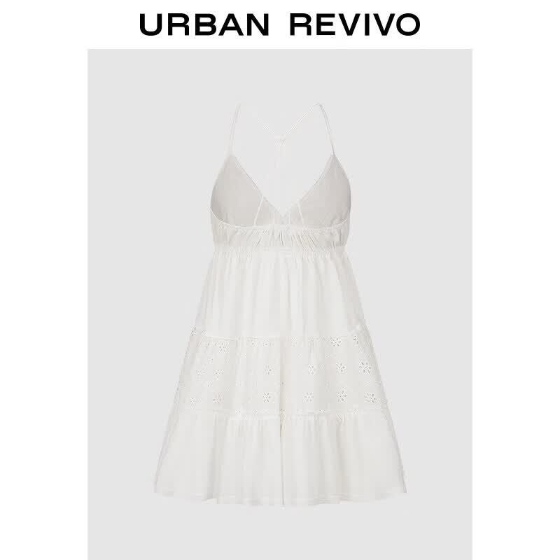 UR2026 Women s Cotton Jacquard Ruched Spaghetti Strap Mini Dress L грязно-белый