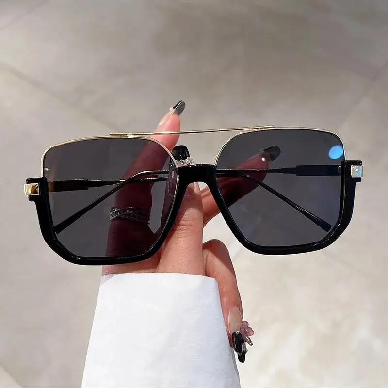 

1PC Vintage Oversized Sunglasses Fashion Square Shades For Women Men Trendy Popular Half Metal Frame Eyewear UV400 Sun Glasses