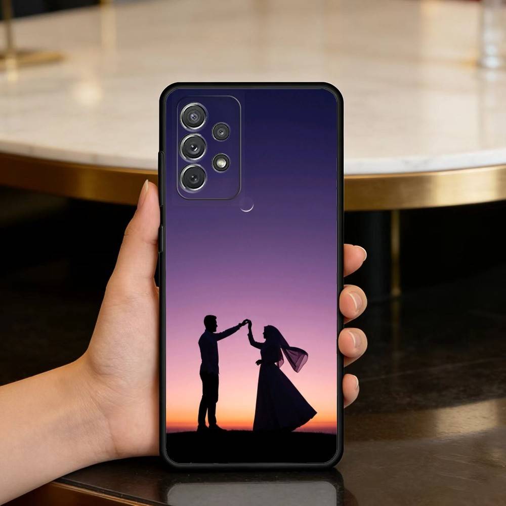 Romantic Couple Silhouettes Soft Silicone Black Cover Phone Case For Samsung Galaxy A73,A72,A71,A70,A53,A52,A51
