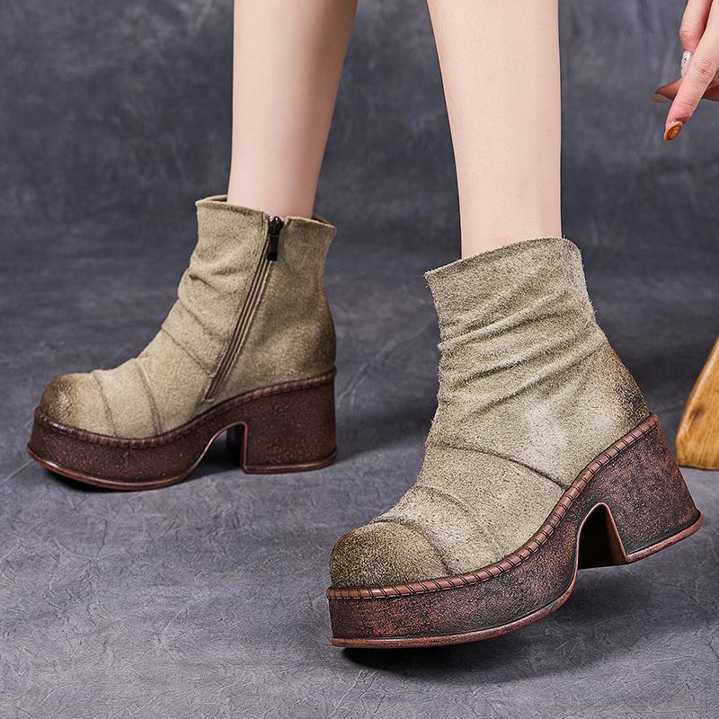 Fashion GKTINOO 2025 Winter New Thick Sole Ankle Platform Boots Side Zipper Genuine Leather Short Boots Fashion Handmade Women Shoes