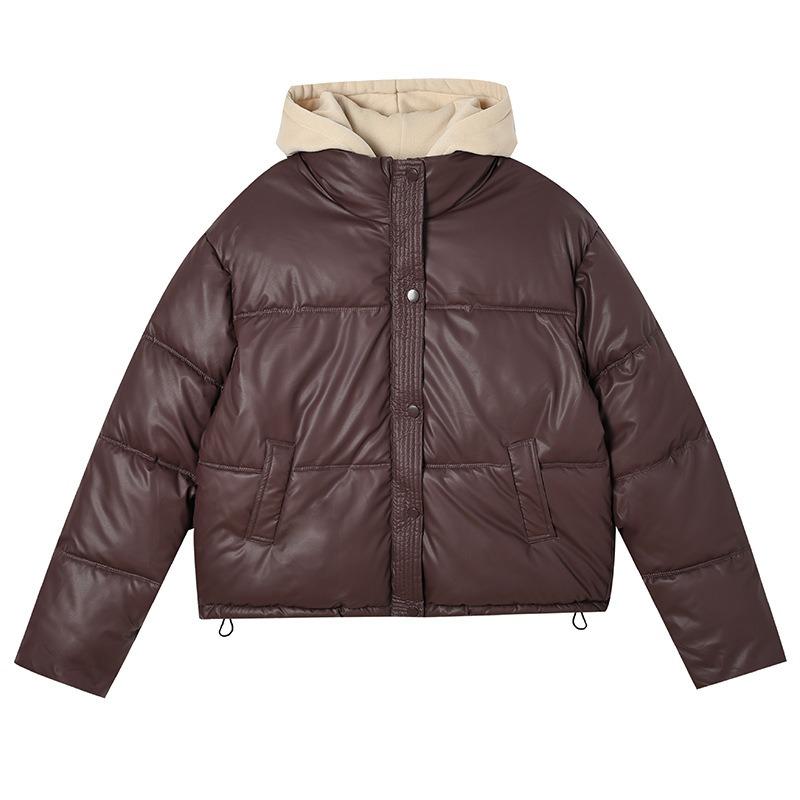 Women S Short Hooded Cotton Padded Coat Fake Two Piece Casual Jacket