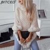 BITCED Solid Colour Wool-Trimmed Pullover for Women Autumn/Winter Thick Vintage Check Knitted Cape Shawl
