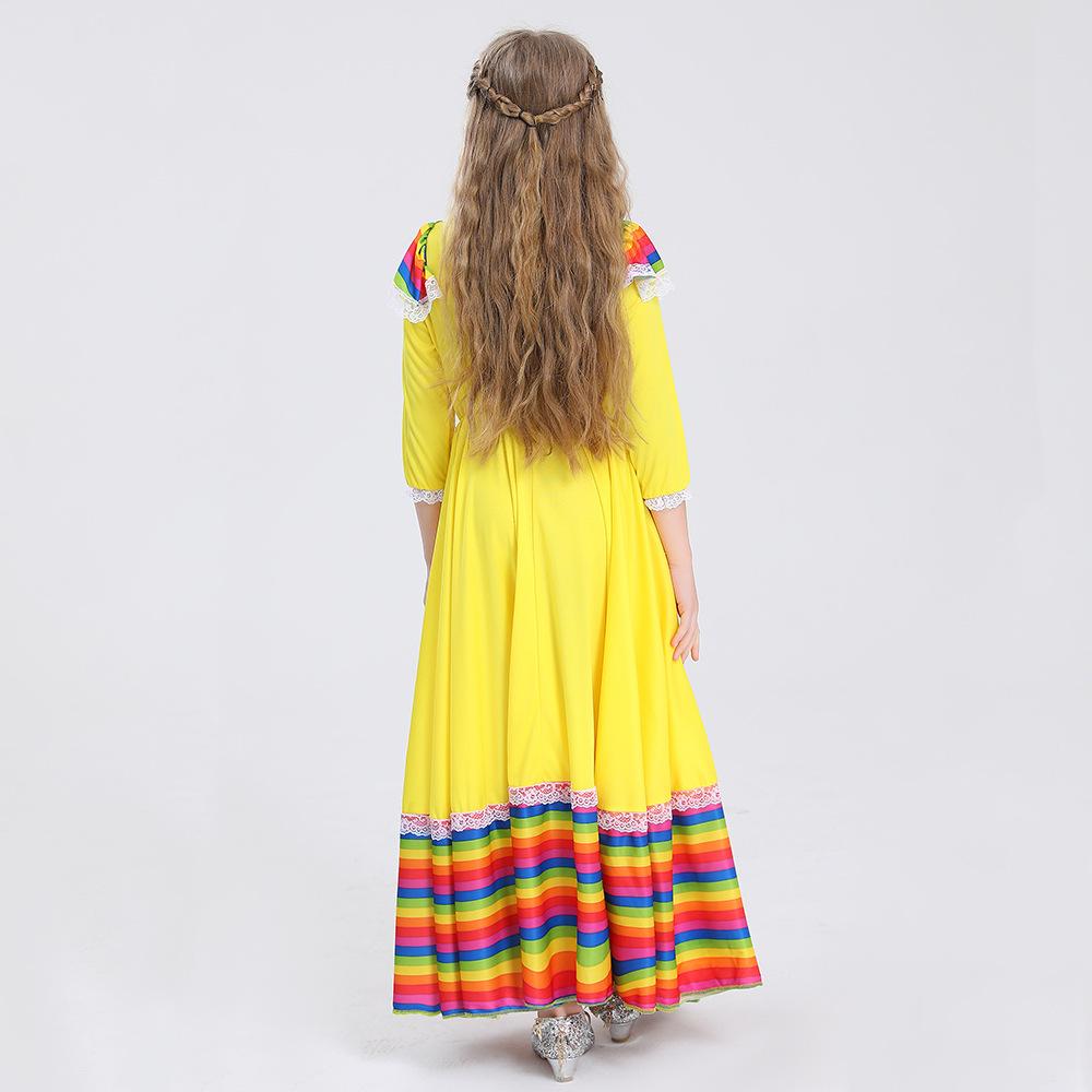 Mexican Folk Dance Costume for Girls Traditional Long Dress Ethnic Party Performance