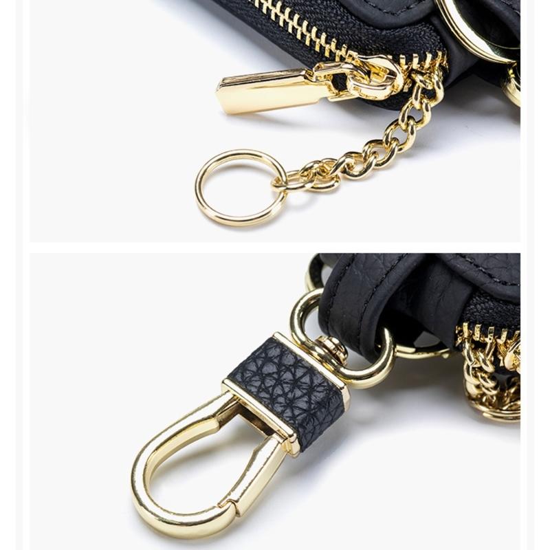 Leather Car Key Case with Clip Carry for Car Owners, Fob Cover and Card Slot for Bag or Pocket Use with Full Closure