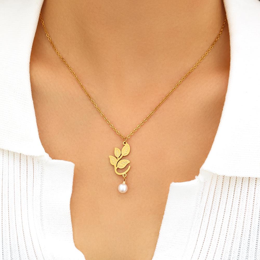 

Ожерелья из нержавеющей стали в стиле ретро, ​​кулон в виде листа, белый свет с имитацией жемчуга, роскошное ожерелье для женщин, ювелирные изделия, подарки для вечеринок