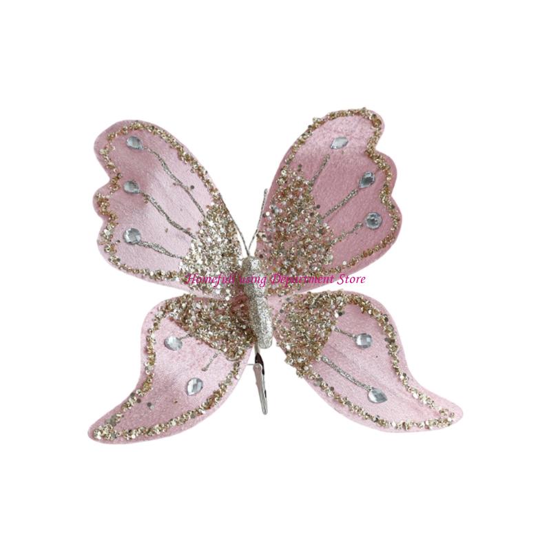 Glittering Foam Cloth Butterfly Ornament 25Cm Length Design Festival Party Home Decoration Christmas Tree Accessories
