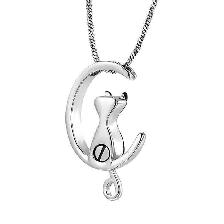

Polished Stainless Steel Memorial Pendant For Pets Featuring Moon Inspired Design Crafted To Store Pet Ashes Or Hair серебряный