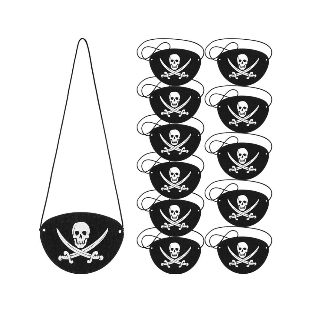 12Pcs/pack Pirate Eye Patches Black Felt One Eye Skull Captain Eye Patches for Halloween Christmas Pirate Theme Party