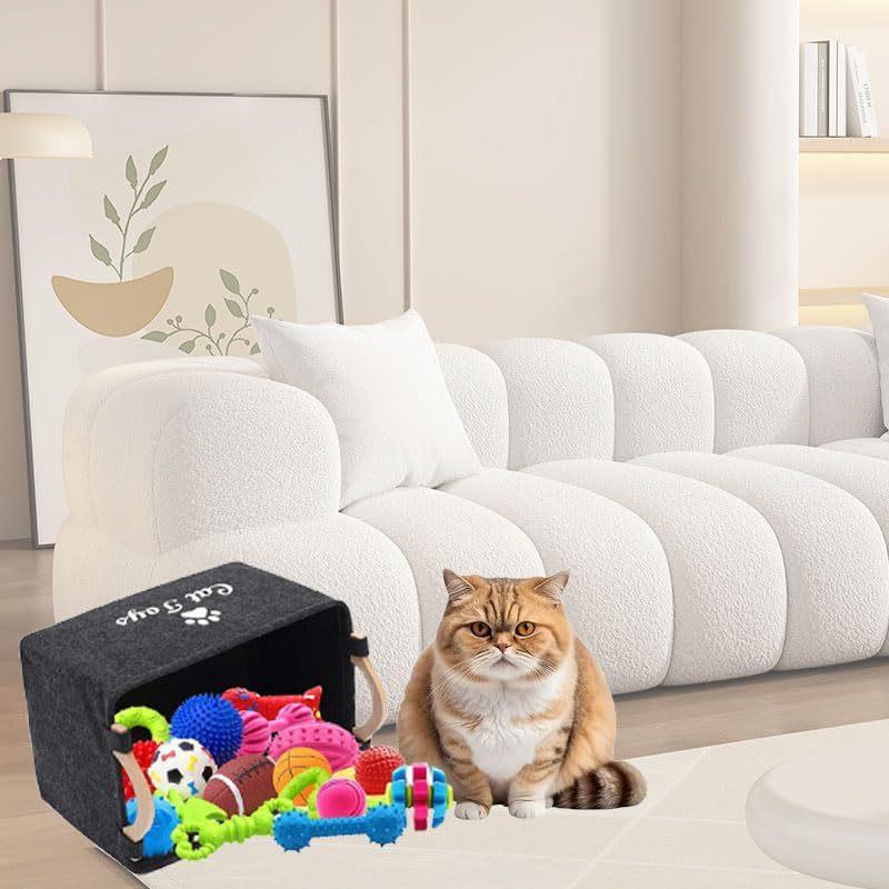 Wooden Handle Felt Toy Storage Box Multi-Functional Household Organizer Bag Laundry Basket Pet Cat And Dog Toy Storage Box