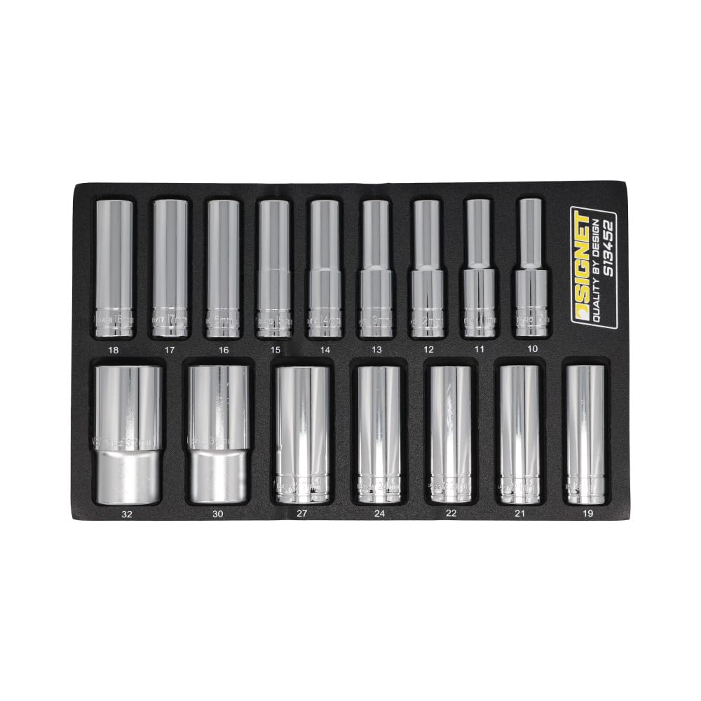 SIGNET DR Mirror Finish Deep Socket Set with DESIGN Tray 1/2" 16-Piece (13452)