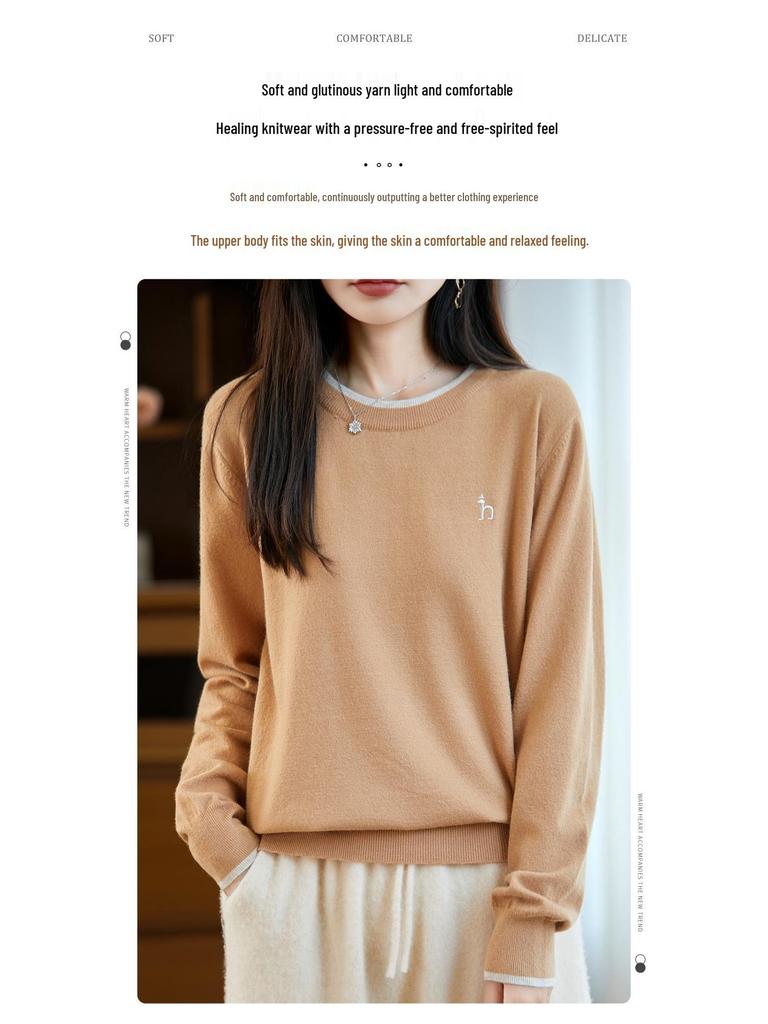 Korean Fake Two-Piece Round Neck Knitted Sweater for Women - 2025 Autumn