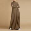 Damen Rollkragen Langarm Maxikleid Lockere Passform Einfarbig A-Linie Lässiges Abaya Langes Kleid