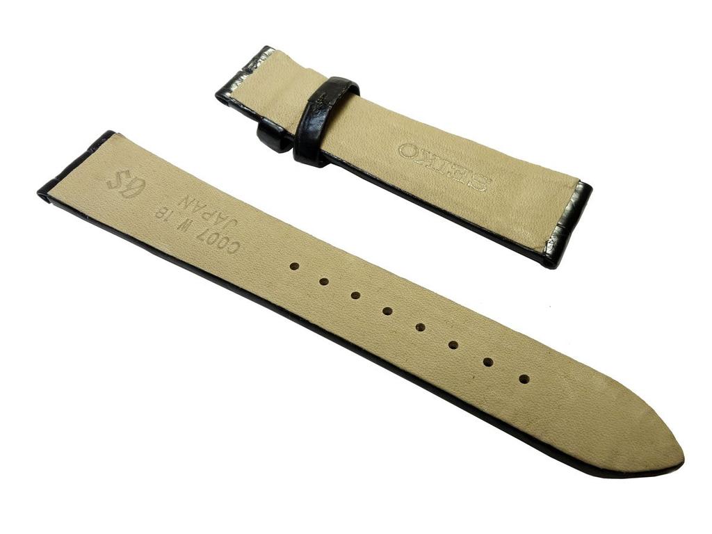 Grand SEIKO Genuine Replacement Strap, Crocodile Leather, 18mm Width, Model C007013J9, Black, for SBGW033