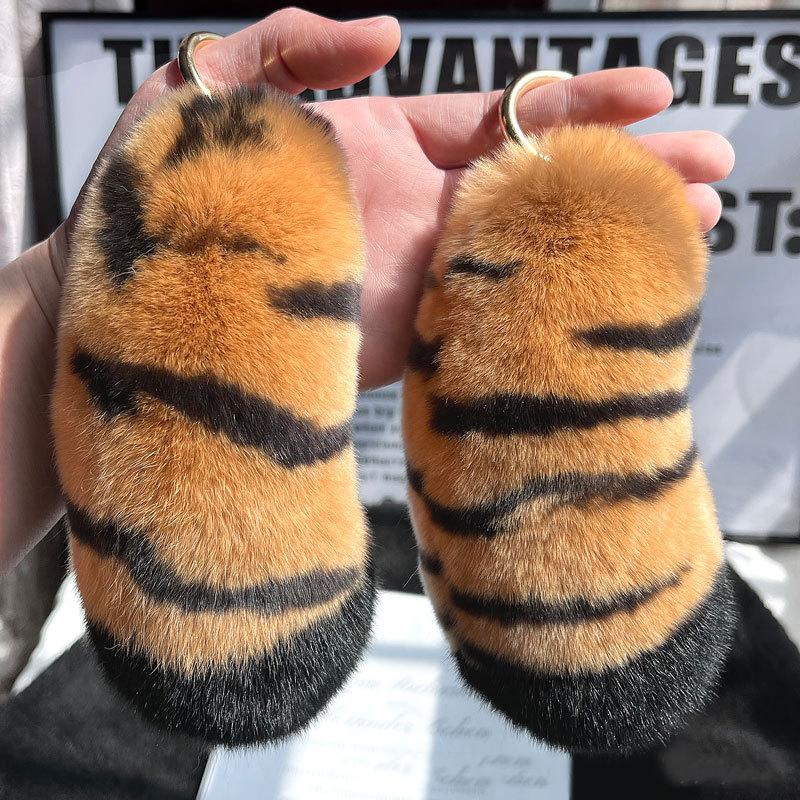 

Подвески для сумок с пушистым хвостом, тигровые полоски, плюшевые украшения из искусственного меха, милые подарочные аксессуары