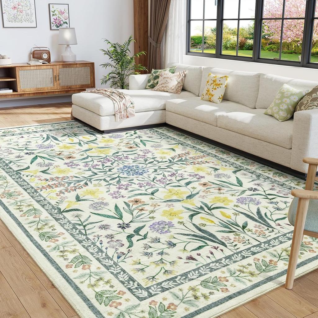 Home Decor Floral Area Rugs for Living Room Cute Kids Room Print Carpet Vintage Machine Washable Floor Mat Soft Non-slip Tapis