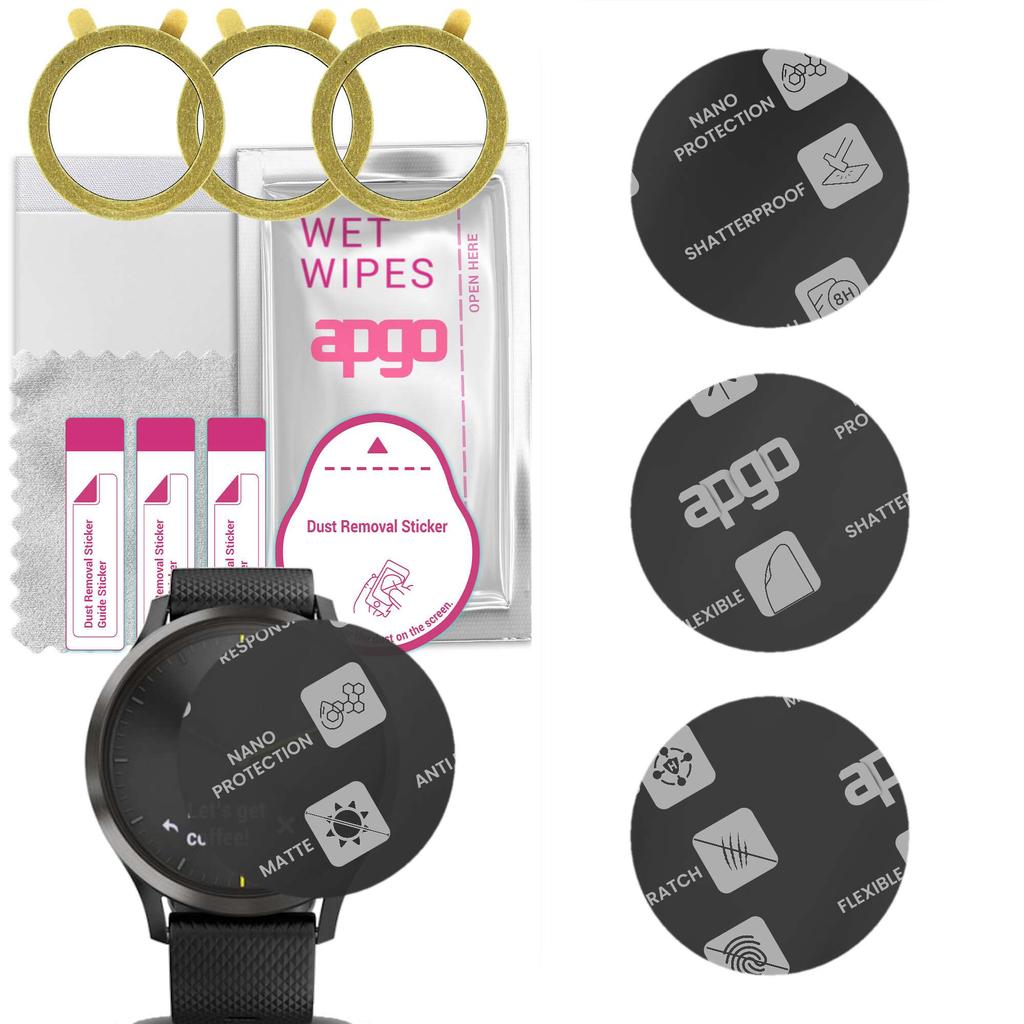 3x Apgo MATTE Hybrid Glass Screen Protector for Garmin Vivomove HR, Tempered Glass Substitute, Non-cracking