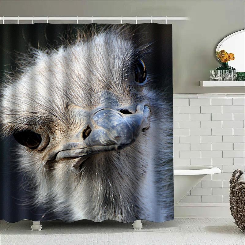 Large Print Shower Curtain With Eye-Catching Ostrich Design For Bathroom Decor Waterproof Fabric Material (Blue)