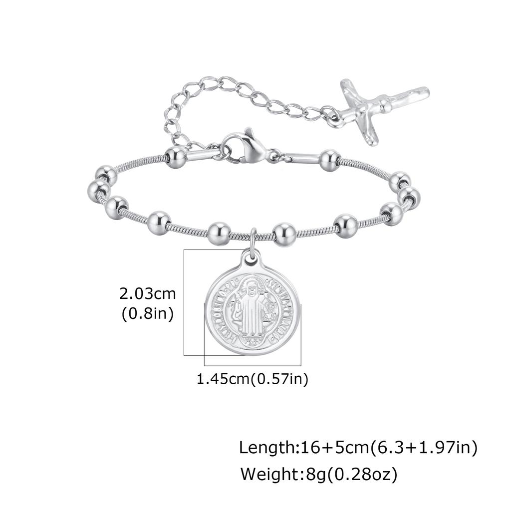 Holy Rosary Cross Virgin Mary Charm Bracelet for Women, Double Sides Religious Prayer Beaded Bracelet, Stainless Steel Jewelry
