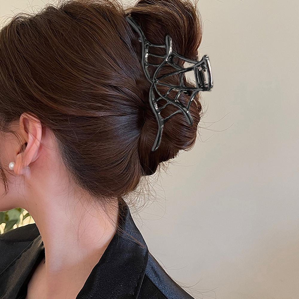 Punk-Spinnennetz-Haarklammer aus Metall, Legierung, Halloween-Haarklammern, schwarze silberne Haarnadel für dünnes Haar, Zubehör, Haarkrabben, Party-Schmuck