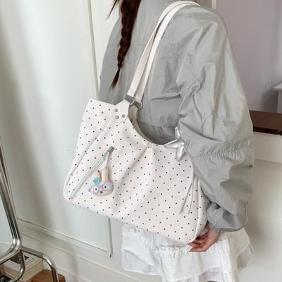 Polka Dot Tote Bag Korean Fashi Large Capacity Shoulder Bag Magnetic Clasp Handbag Casual Versatile Commuter Bag Star Pendant