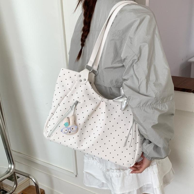 Polka Dot Tote Bag Korean Fashi Large Capacity Shoulder Bag Magnetic Clasp Handbag Casual Versatile Commuter Bag Star Pendant